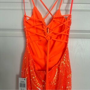 ✨PROM✨ ABSOLUTELY GORGEOUS Sequin Strappy Long Dress Gown in Bright Orange NWT